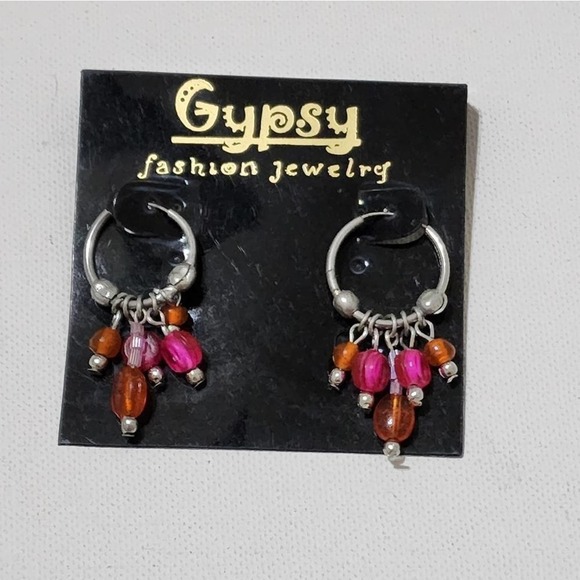 TRESKA Pink And Orange beaded dangle chandelier earrings - Picture 1 of 3